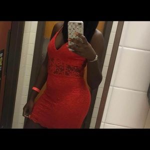 Backless lace orange dress